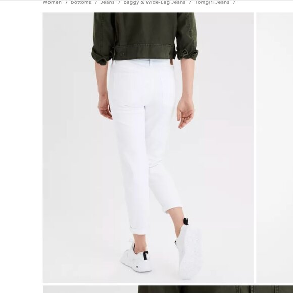 American Eagle Stretch Tomgirl Relaxed Cropped Jean White Comfort Summer 20R - Picture 1 of 10